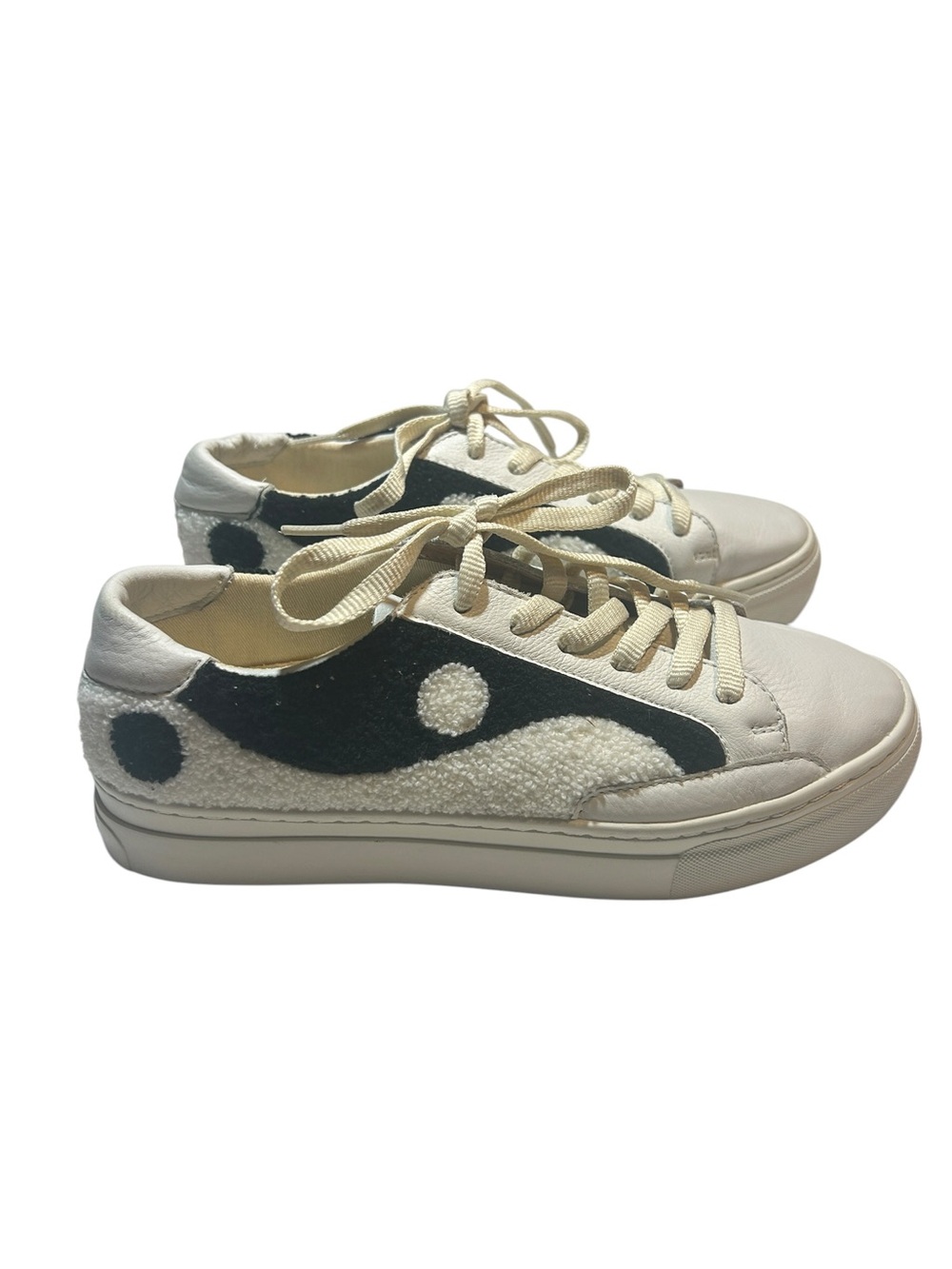 Soludos Ying Yang Leather Sherpa Sneakers Platform Anthropology Boho Size 8.5